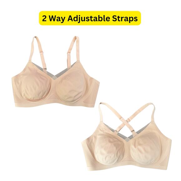 Honeylove Sand/Nude CrossOver Wireless Seamless Mesh Wide Band Adjustable Bra-3X - Picture 2 of 5